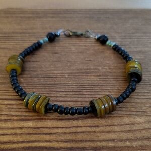 Men's Black Beaded and Beach Shell Bracelet, Handmade Men's Bracelet